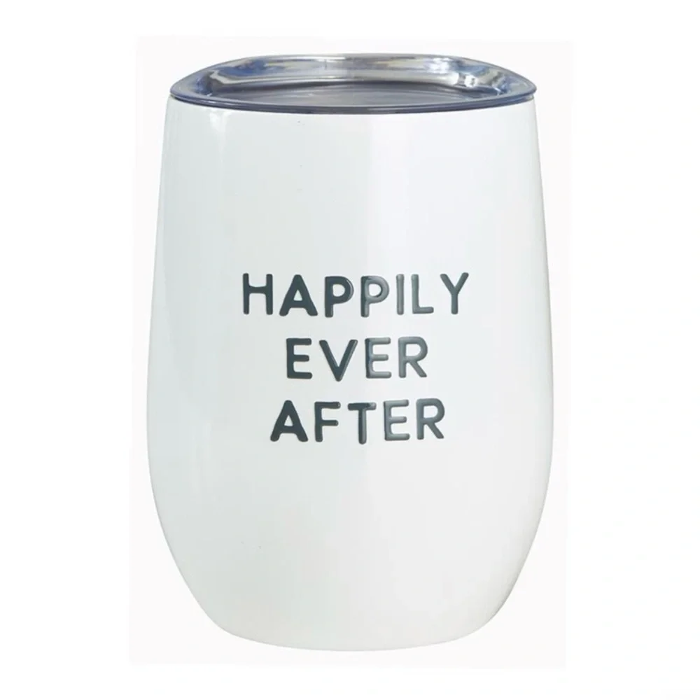 Stemless Wine Tumbler 12oz White Happily Ever After NWT